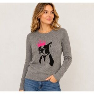 C. Wonder French Bulldog Dog Crown Graphic Sweater Gray Pink Size S